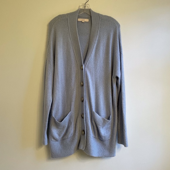 LOFT Sweaters - Loft Baby Blue Oversized Long Button Front Cardigan Sweater, Size M.